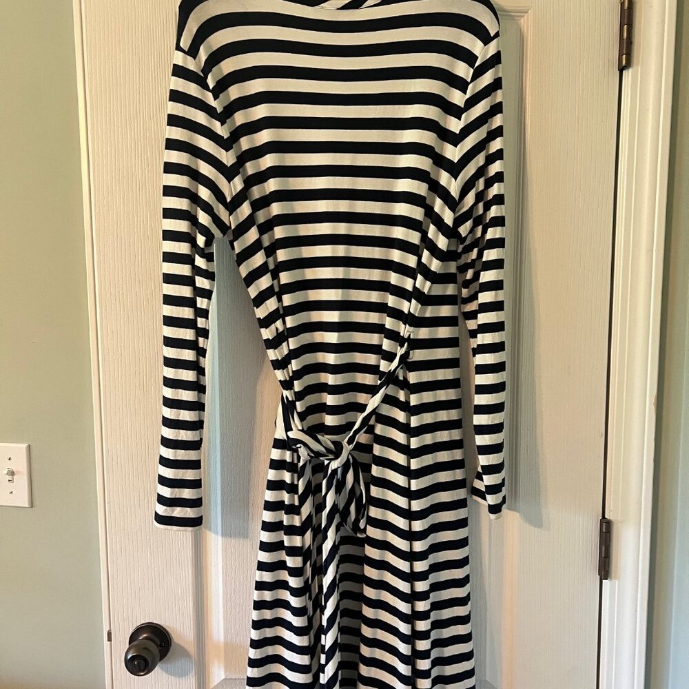 Banana Republic Navy/White Striped Stretch Wrap Dress - XL